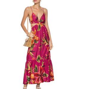 Farm Rio NWT Cutout Fuchsia Pink Flower Midi Dress